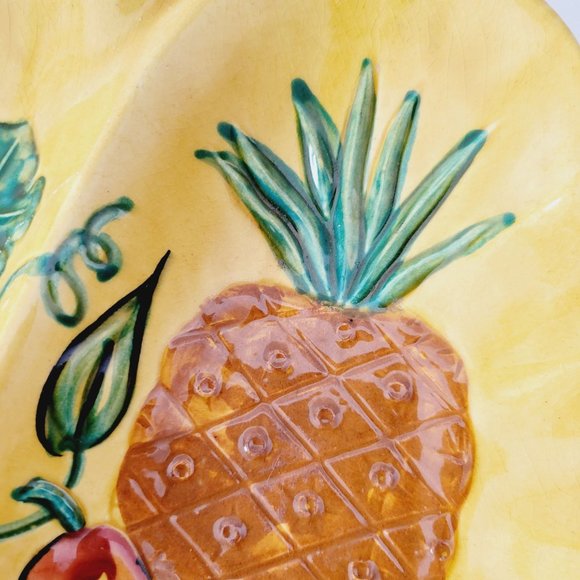 California Pottery Divided Platter, Yellow/Orange, Hand Painted Fruit Decor USA - Picture 5 of 10